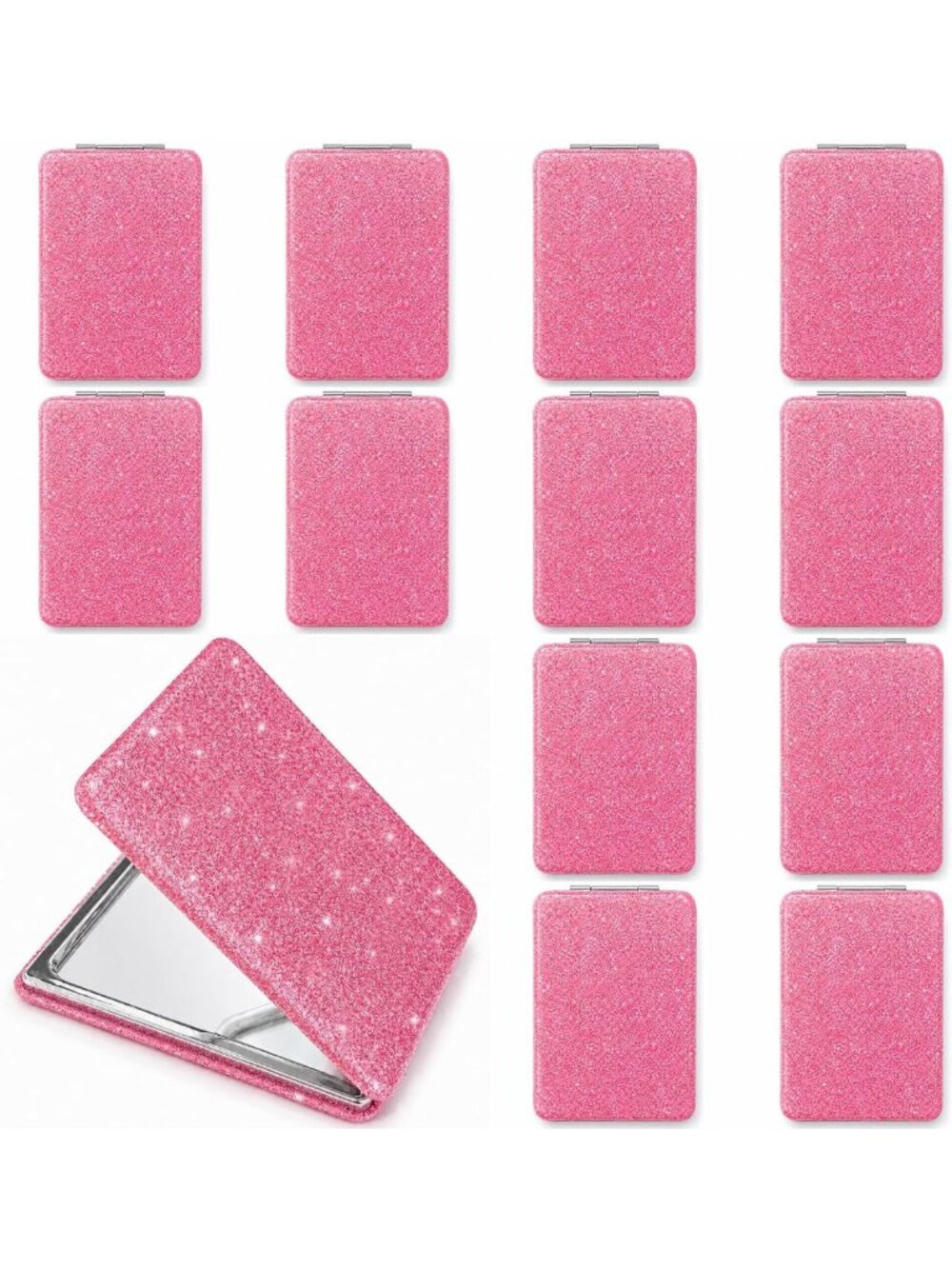 12 Pack Pink Compact Mirrors - Double-Sided 1X/2X Magnifying Travel Makeup